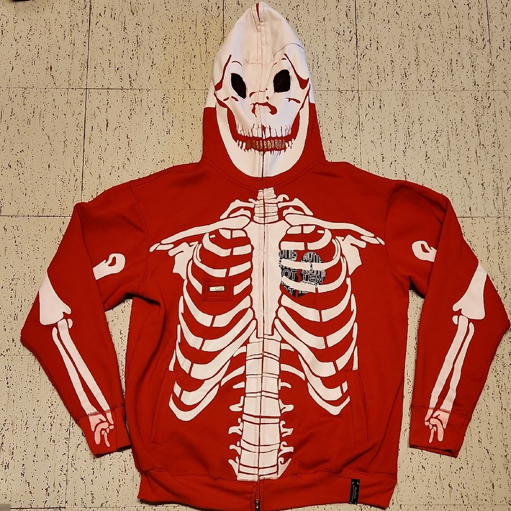 LRG Red Dead Serious Full Zip Glow In The Dark Skeleton Hoodie RARE Vintage Y2K